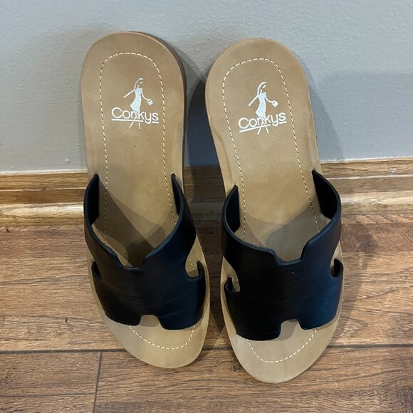 Corkys "Bogalusa" Slip on Sandal Black Smooth Sz 6 - Picture 4 of 8